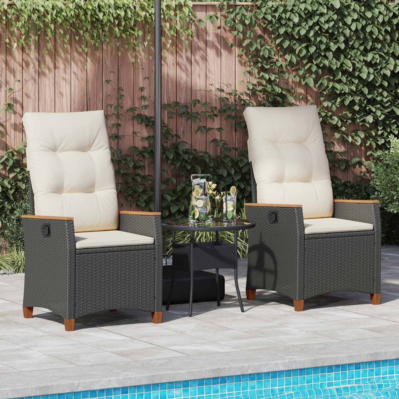 PANGIVO - Chaise de jardin inclinable Noir et Crème 64 x 57.5 x 112 cm - PANGIVO - Image 3