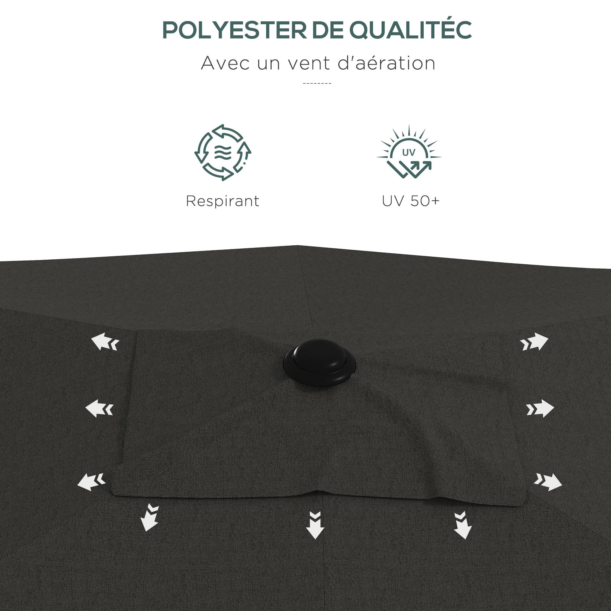 Outsunny - Parasol de jardin droit rectangulaire inclinable 2x3m avec manivelle toile polyester imperméable 180g/m² gris foncé - Outsunny - Image 9