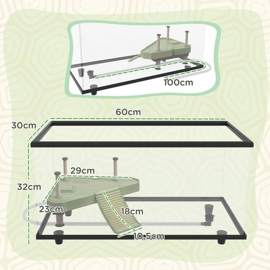 Aquarium pour tortues 50L, terrarium pour petites tortues avec plateforme et rampe, 60x30x32 cm, transparent - Image 5