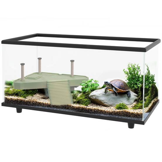 Aquarium pour tortues 50L, terrarium pour petites tortues avec plateforme et rampe, 60x30x32 cm, transparent - Image 1