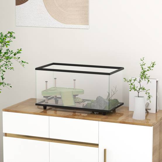 Aquarium pour tortues 50L, terrarium pour petites tortues avec plateforme et rampe, 60x30x32 cm, transparent - Image 3