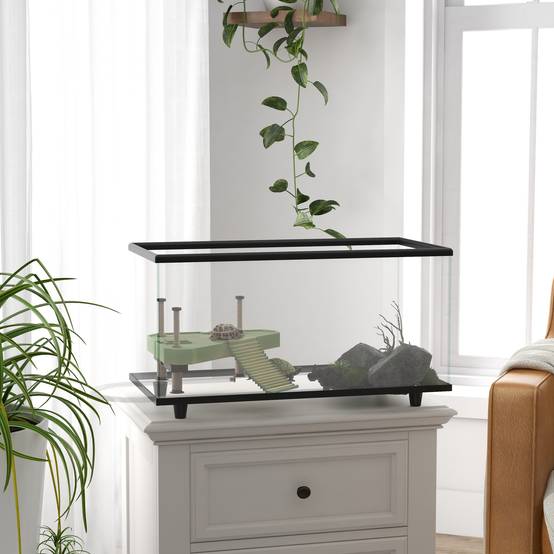 Aquarium pour tortues 50L, terrarium pour petites tortues avec plateforme et rampe, 60x30x32 cm, transparent - Image 4