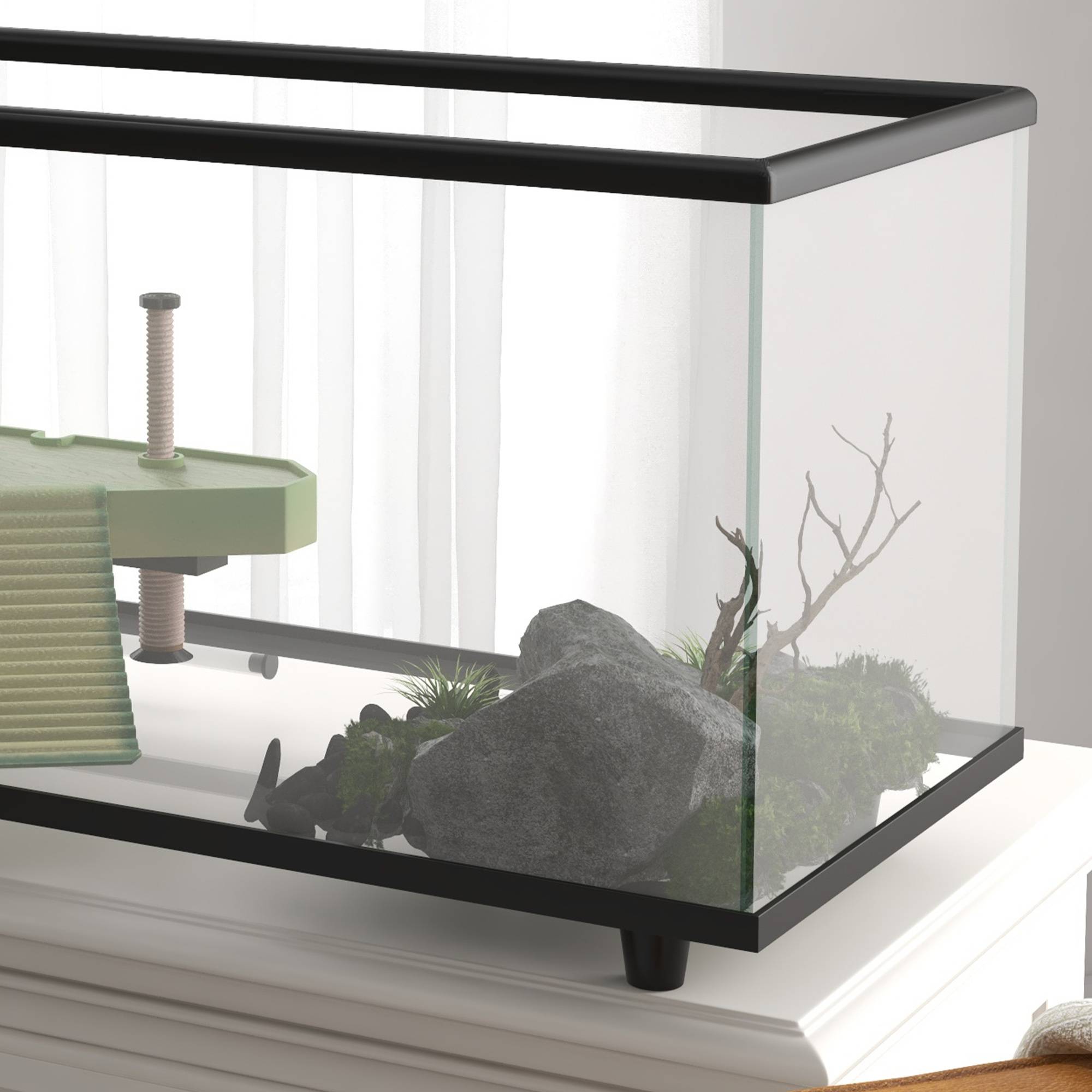 Aquarium pour tortues 50L, terrarium pour petites tortues avec plateforme et rampe, 60x30x32 cm, transparent - Image 10