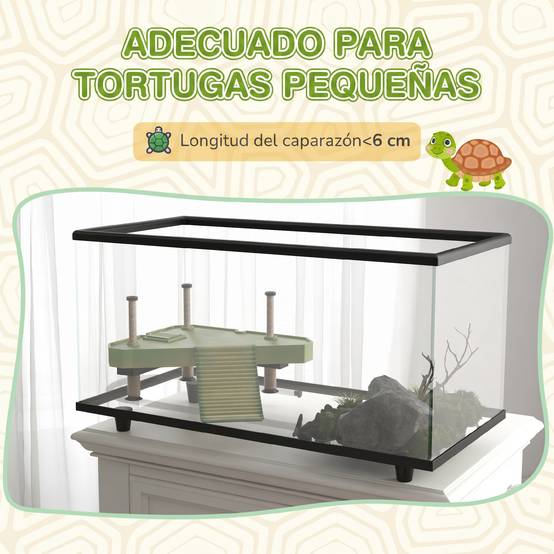 Aquarium pour tortues 50L, terrarium pour petites tortues avec plateforme et rampe, 60x30x32 cm, transparent - Image 9