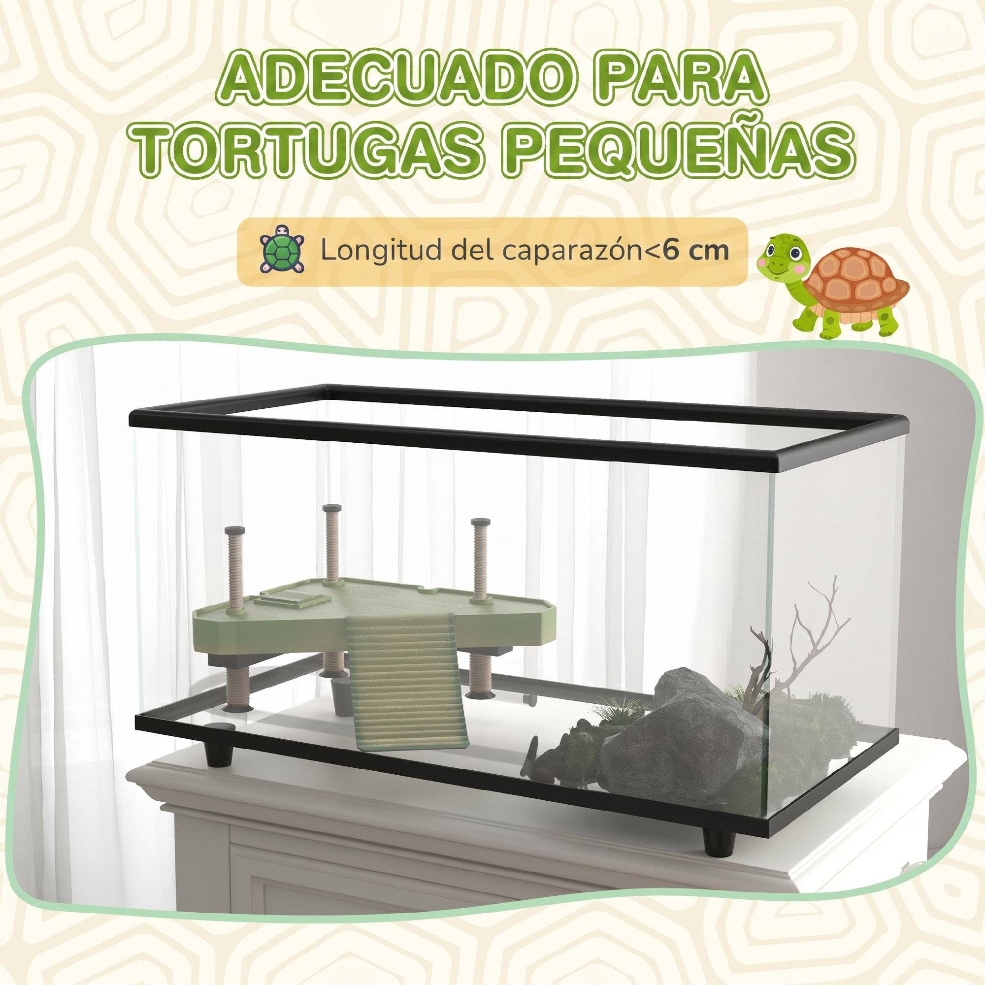 Aquarium pour tortues 50L, terrarium pour petites tortues avec plateforme et rampe, 60x30x32 cm, transparent - Image 9