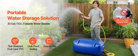 VEVOR Réservoir d'Eau Souple Vessie de Stockage Eau Pliable en PVC 113 L Bleu - Image 9