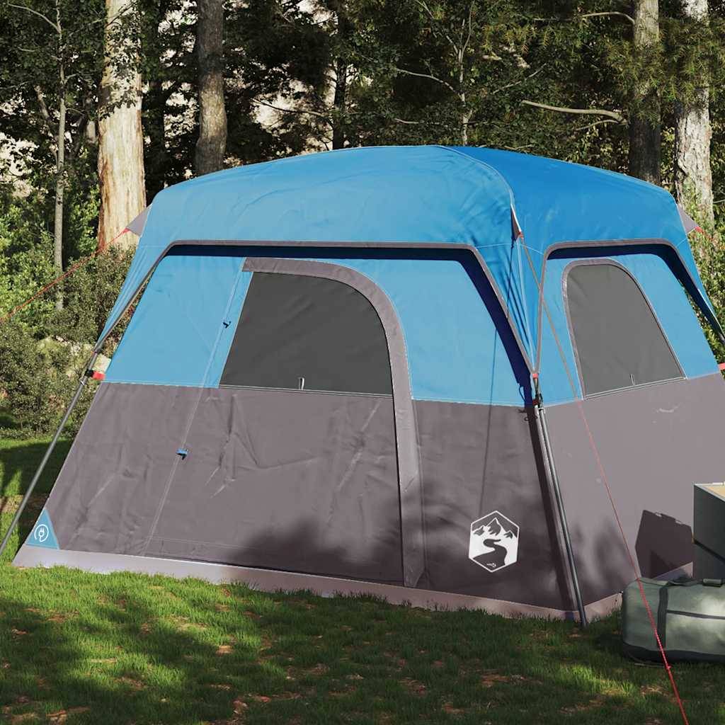 Tente Cabine 4 Places Polyester Anti-Pluie Abri Familial pour le Weekend Bleu – ComfortXL Outdoor Living - Imagen 1