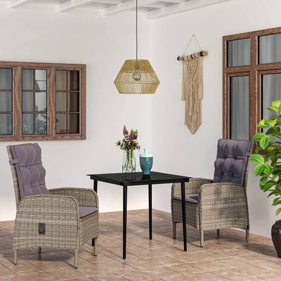 Salon de Jardin 2 Personnes Résine Tressée Grise, 2 Chaises Ergonomiques et Table de Repas Carrée 80cm – ComfortXL Outdoor Living - Image 1
