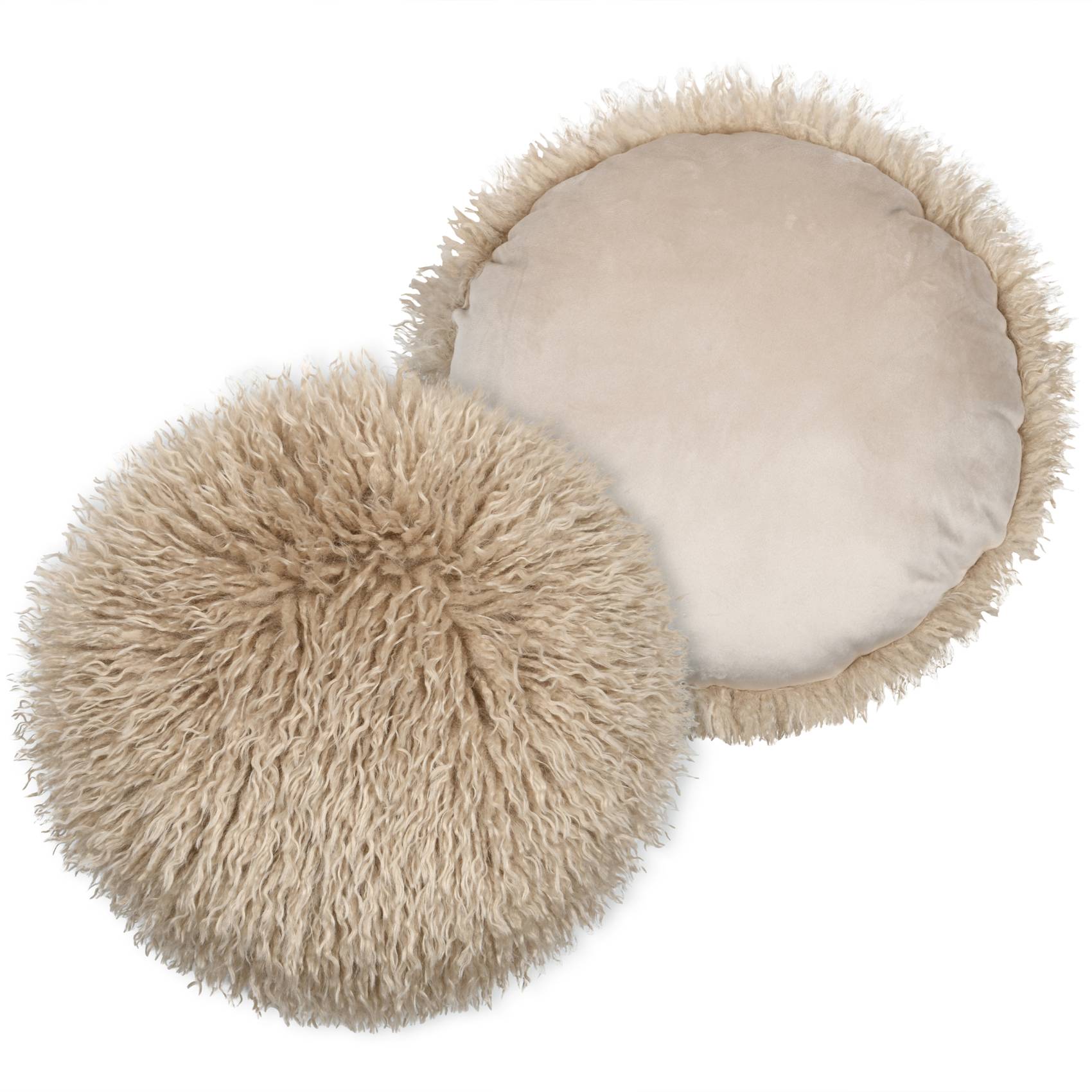 Lovely Casa - Coussin rond imitation fourrure longue - LOVELY CASA - Polyester - Beige - Image 5