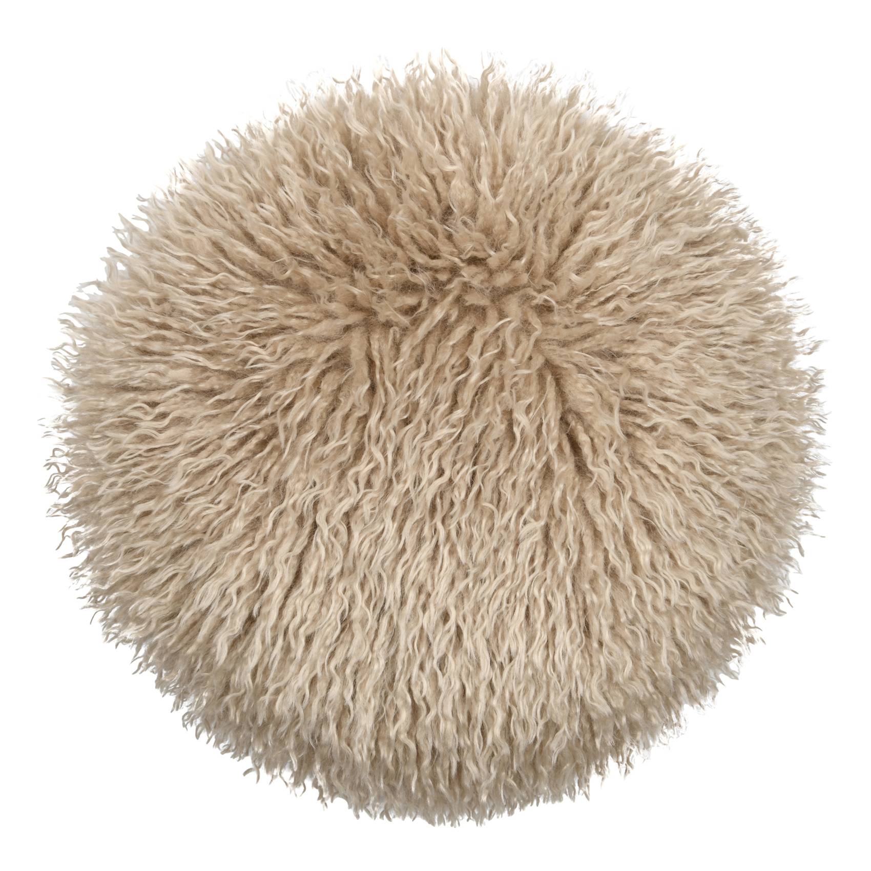 Lovely Casa - Coussin rond imitation fourrure longue - LOVELY CASA - Polyester - Beige - Image 1