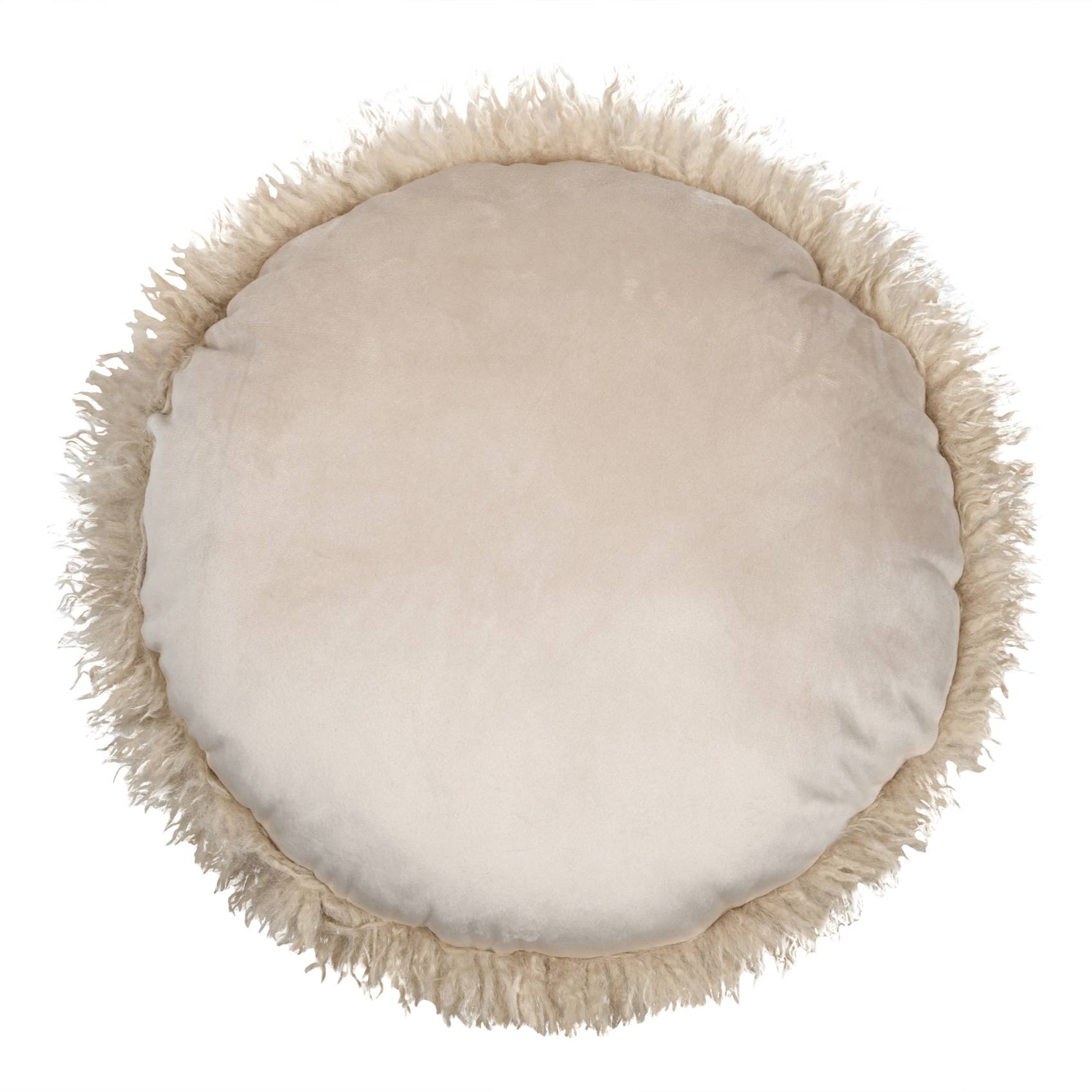 Lovely Casa - Coussin rond imitation fourrure longue - LOVELY CASA - Polyester - Beige - Image 4