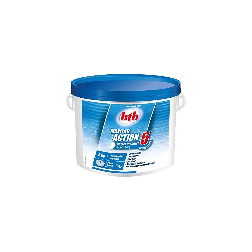HTH - Chlore multiaction - HTH Maxitab  - 5 Action Spécial liner galets 200 g. - 5 kg - Imagen 1
