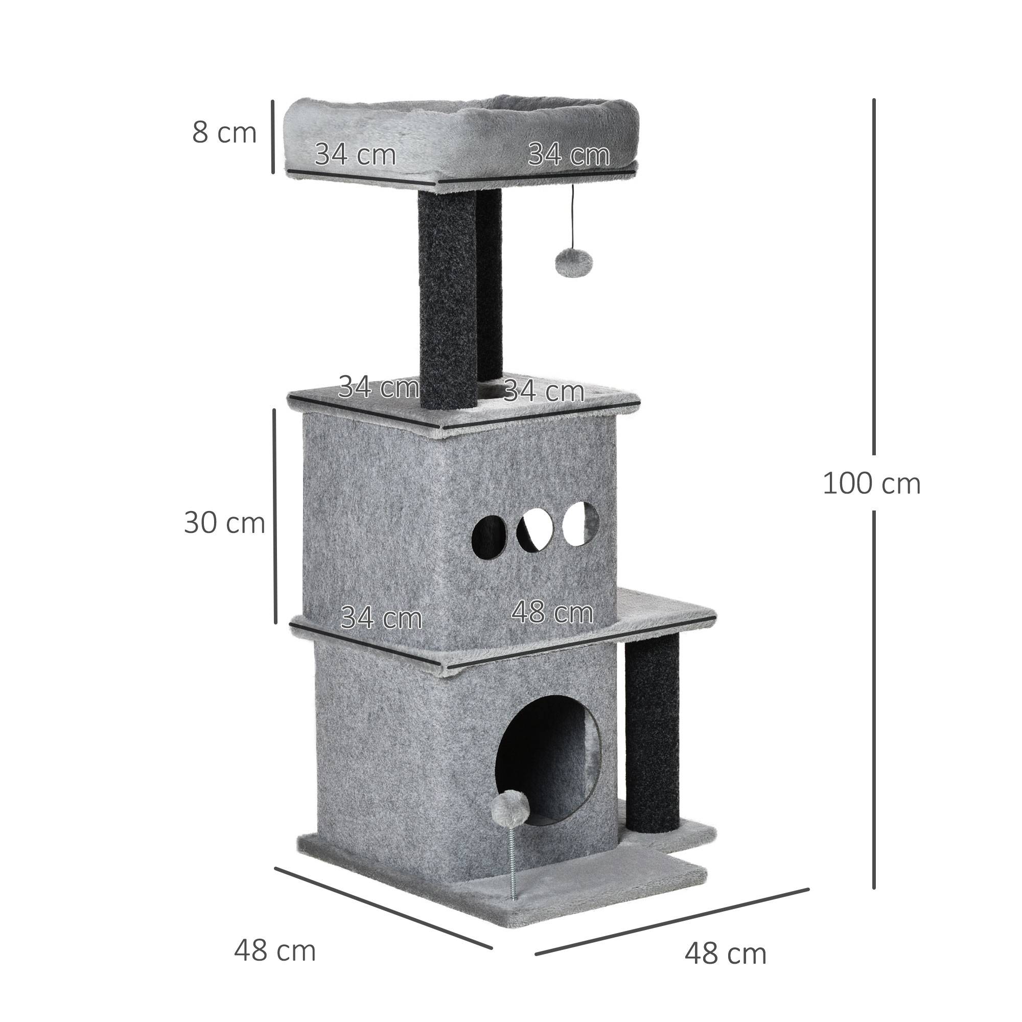 Pawhut - Arbre à chat centre d'activités griffoirs jeu boule suspendue et à ressort 2 niches housses amovibles plateformes gris - Imagen 3
