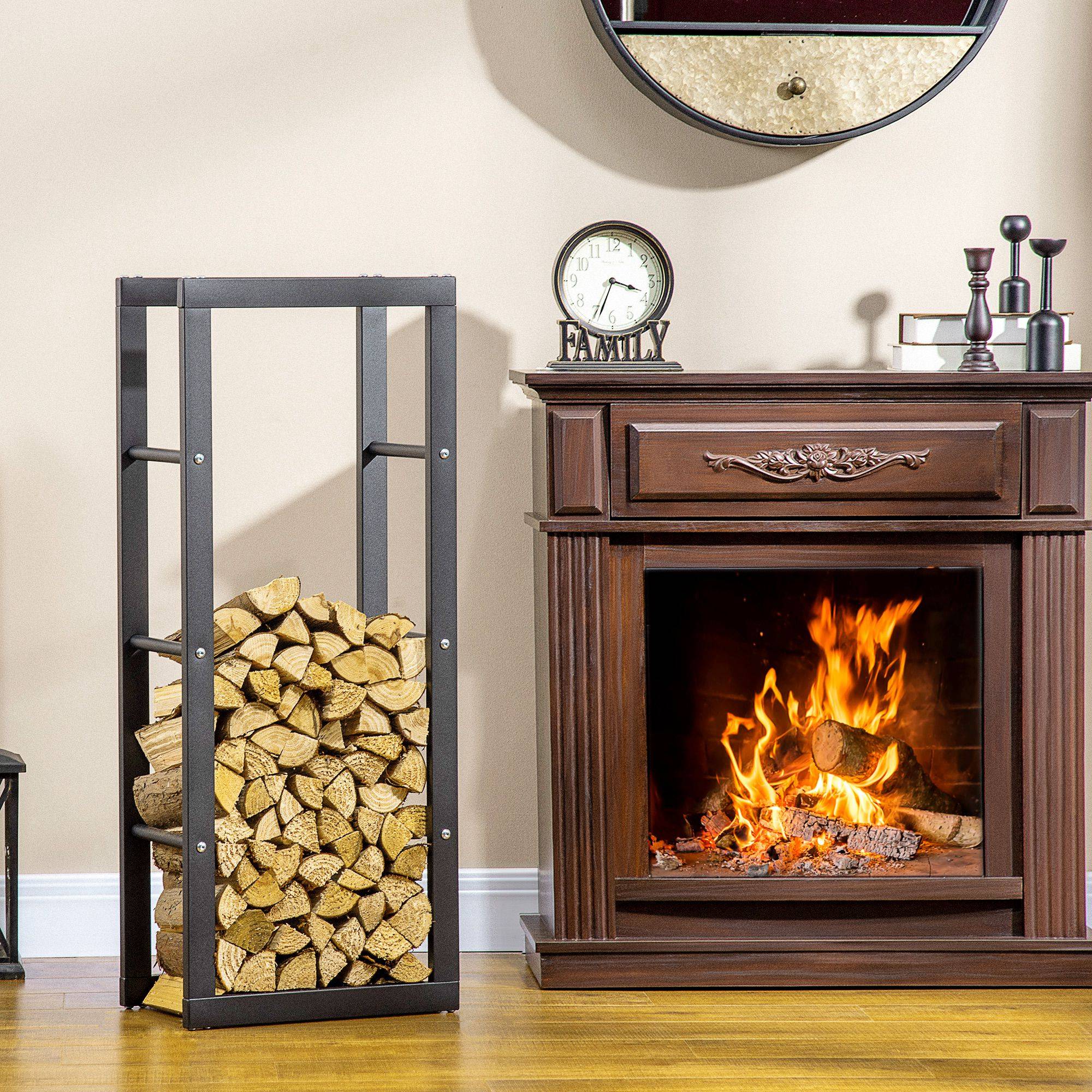 Range bûches Etagère porte bois de cheminée porte-bûches intérieur et extérieur charge max. 100 Kg dim. 40L x 25l x 100H cm métal noir - Image 4