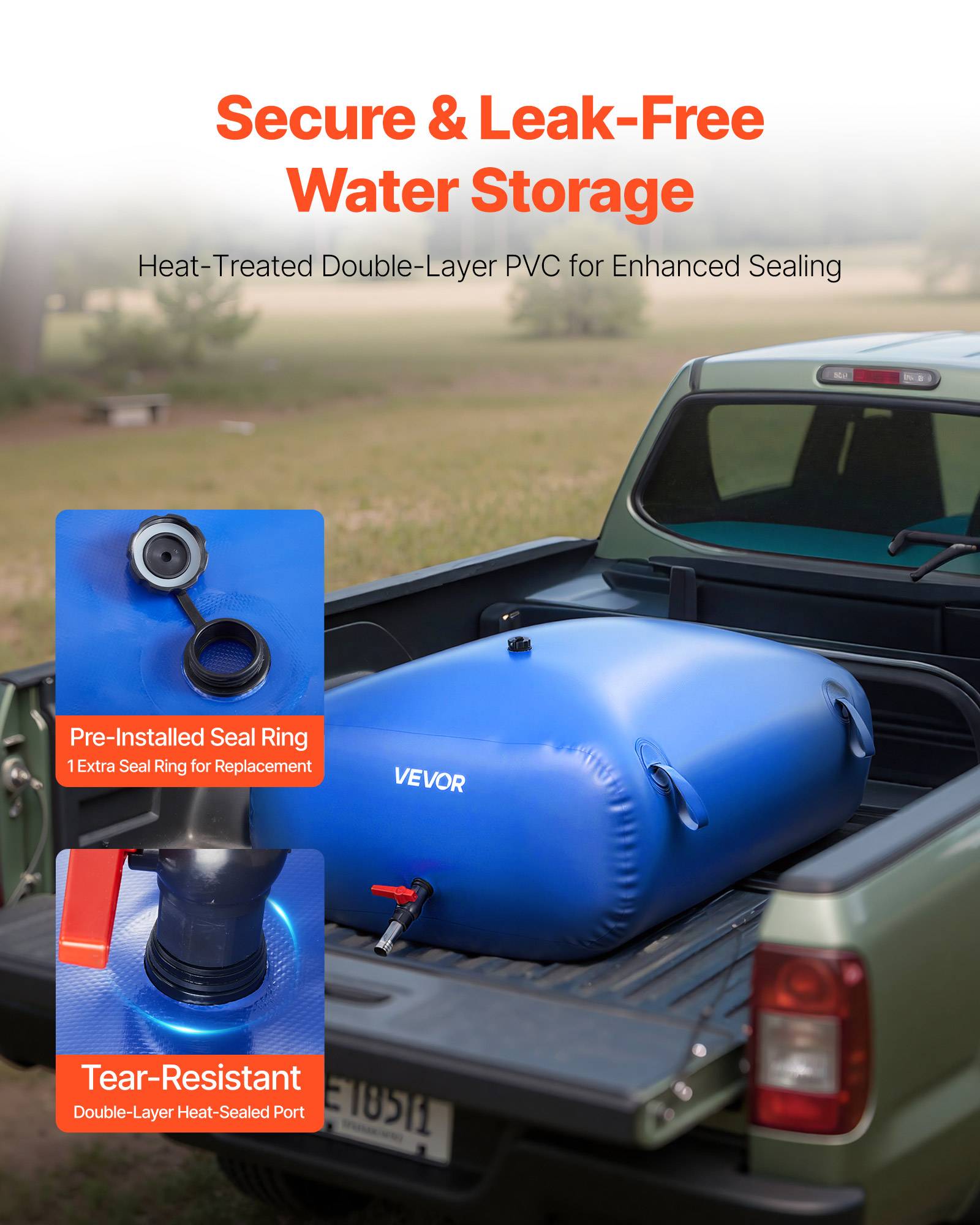 VEVOR Réservoir d'Eau Souple Vessie de Stockage Eau Pliable 330 L PVC 1000D Bleu - Image 4