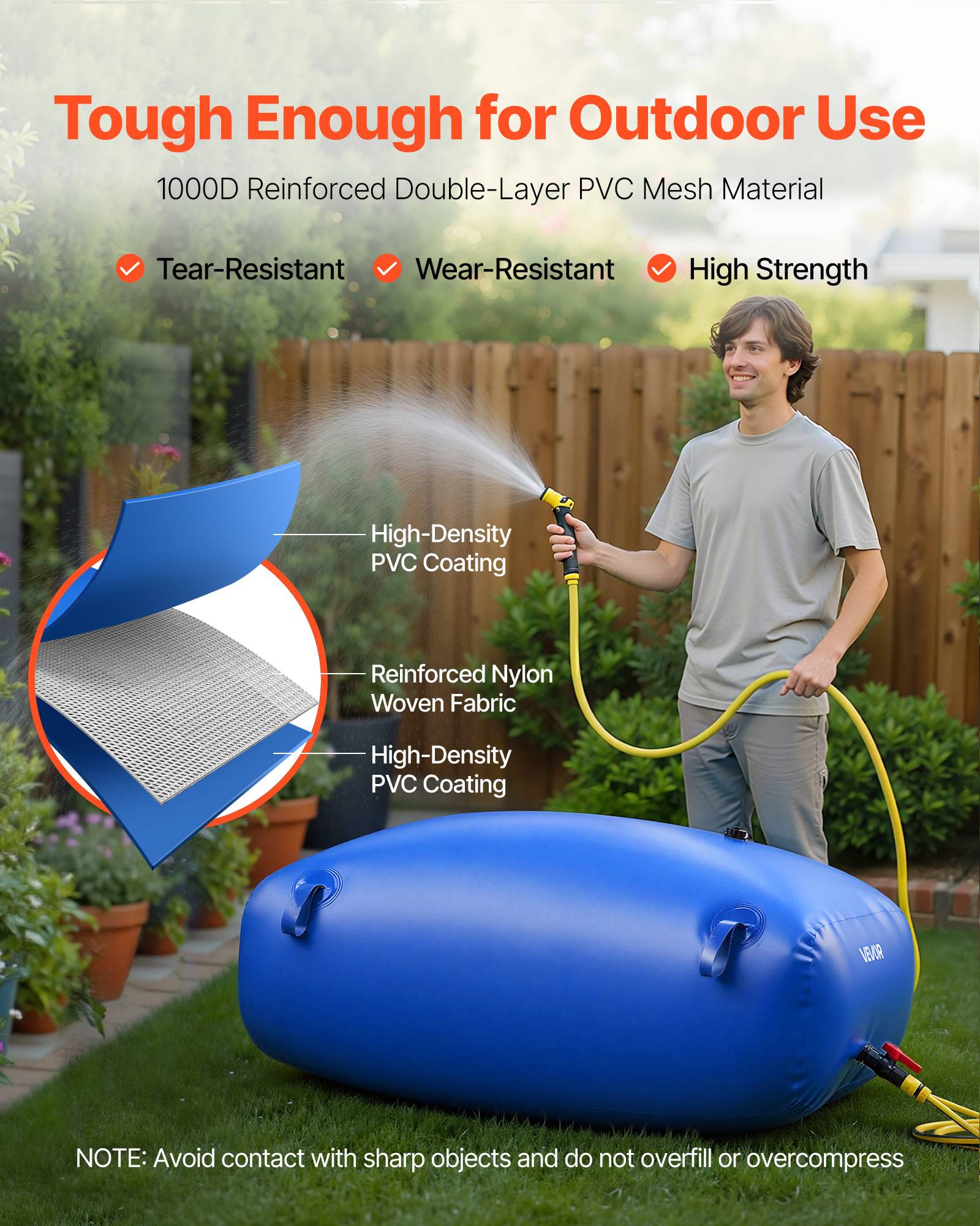 VEVOR Réservoir d'Eau Souple Vessie de Stockage Eau Pliable 330 L PVC 1000D Bleu - Image 3