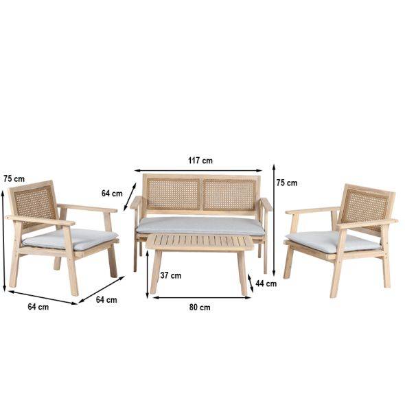 Beau Rivage - Salon de jardin MATA 4 places en bois d'acacia blanchi FSC coussins gris chiné Beau Rivage - Imagen 3
