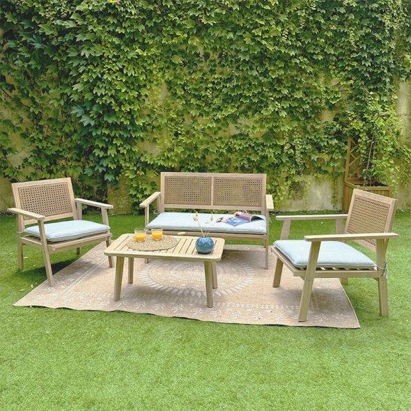 Beau Rivage - Salon de jardin MATA 4 places en bois d'acacia blanchi FSC coussins gris chiné Beau Rivage - Imagen 2