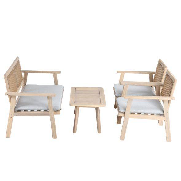 Beau Rivage - Salon de jardin MATA 4 places en bois d'acacia blanchi FSC coussins gris chiné Beau Rivage - Imagen 8