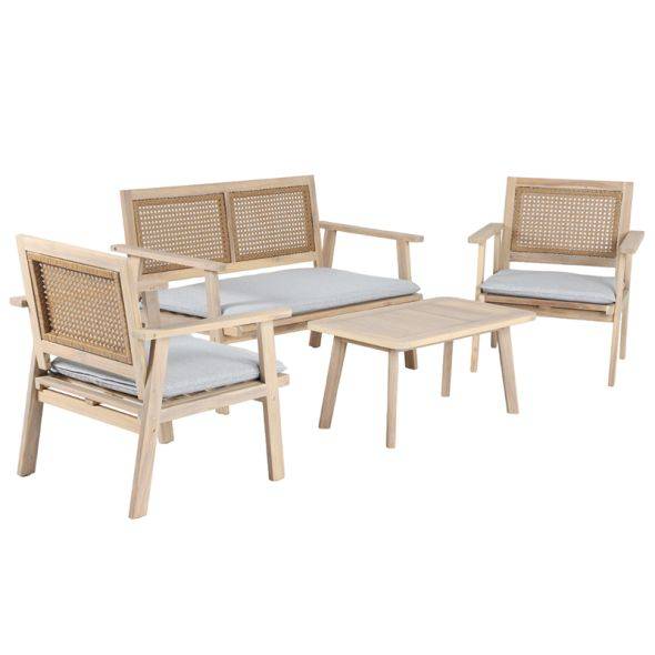 Beau Rivage - Salon de jardin MATA 4 places en bois d'acacia blanchi FSC coussins gris chiné Beau Rivage - Imagen 6
