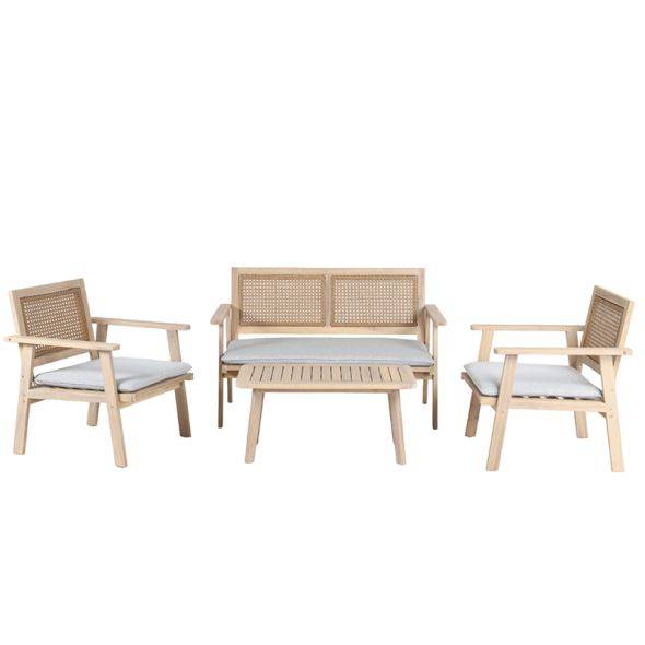 Beau Rivage - Salon de jardin MATA 4 places en bois d'acacia blanchi FSC coussins gris chiné Beau Rivage - Imagen 1