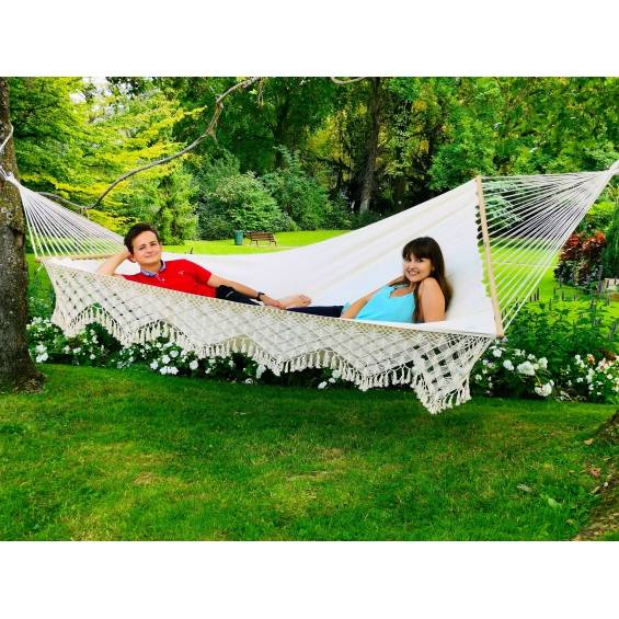 Jobek - Hamac SELEKT 375x170 cm en Pur Coton Écru à Franges certifié FSC 100% JOBEK - Imagen 5