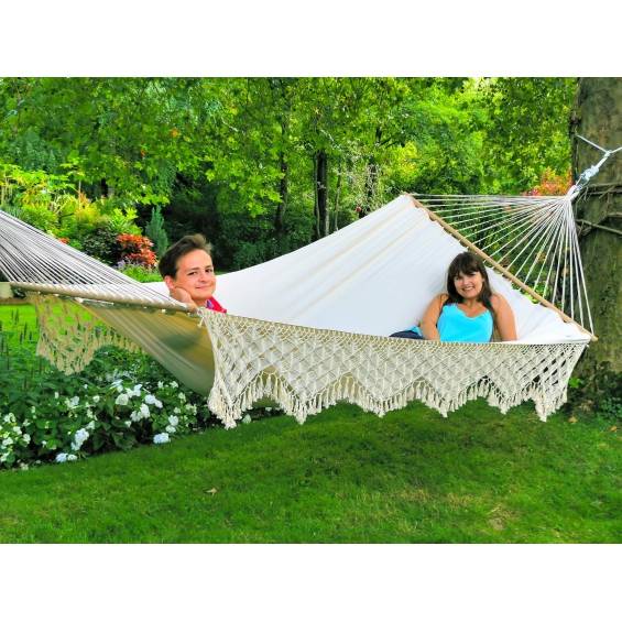 Jobek - Hamac SELEKT 375x170 cm en Pur Coton Écru à Franges certifié FSC 100% JOBEK - Imagen 4
