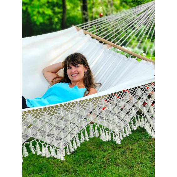 Jobek - Hamac SELEKT 375x170 cm en Pur Coton Écru à Franges certifié FSC 100% JOBEK - Imagen 3