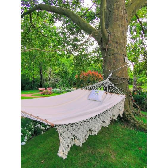 Jobek - Hamac SELEKT 375x170 cm en Pur Coton Écru à Franges certifié FSC 100% JOBEK - Imagen 2