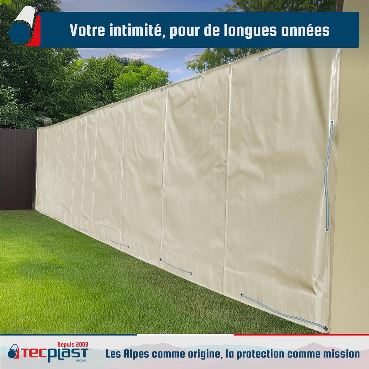 Tecplast - Bâche Brise Vue Blanc Crème 2,5x3 m LP506BV - Garantie 5 ans - Brise vent occultant en PVC - Pare vue jardin TECPLAST - Imagen 2