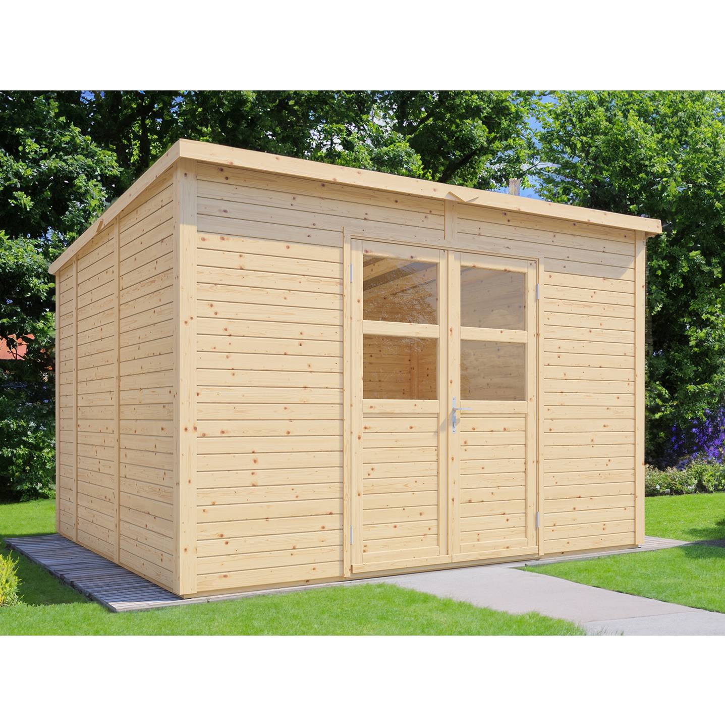 Abri de jardin bois Bertilo 19mm Baltrum 2 avec plancher 9,74m² NAT - Image 1