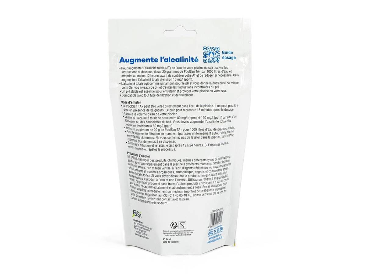 Poolsan - BSI - Pack - TA Plus - Poudre - Pour Augmenter l'Alcalinité De l'Eau Idéal Pour Piscine Et Spa - Pour Une Baignade Agréable - 800g - Imagen 2