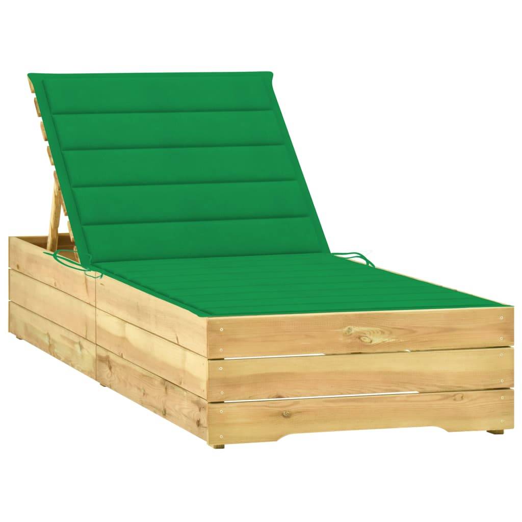 Helloshop26 - Transat chaise longue bain de soleil lit de jardin terrasse meuble d'extérieur avec coussin vert bois de pin imprégné - Imagen 1