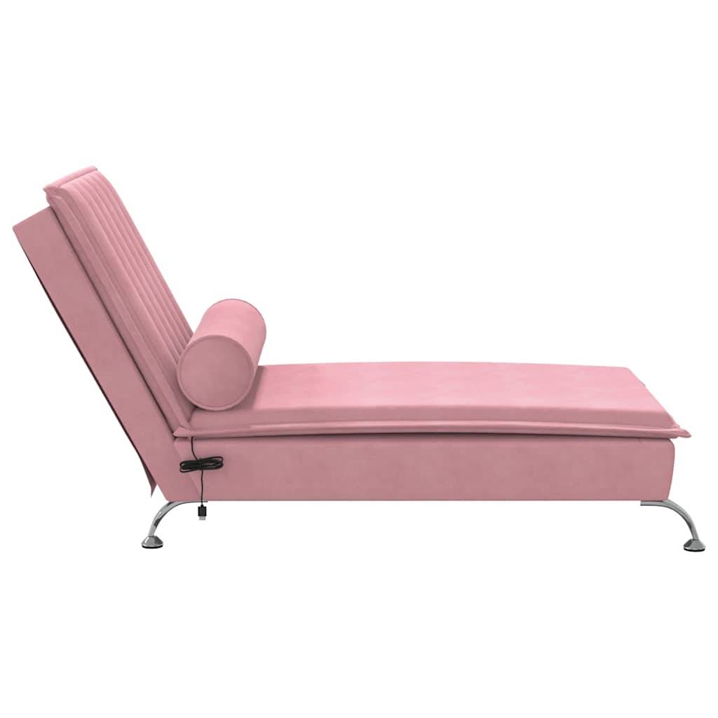 Maison Chic - Chaise longue | Transat | Bain de soleil de massage avec traversin rose velours - Image 5