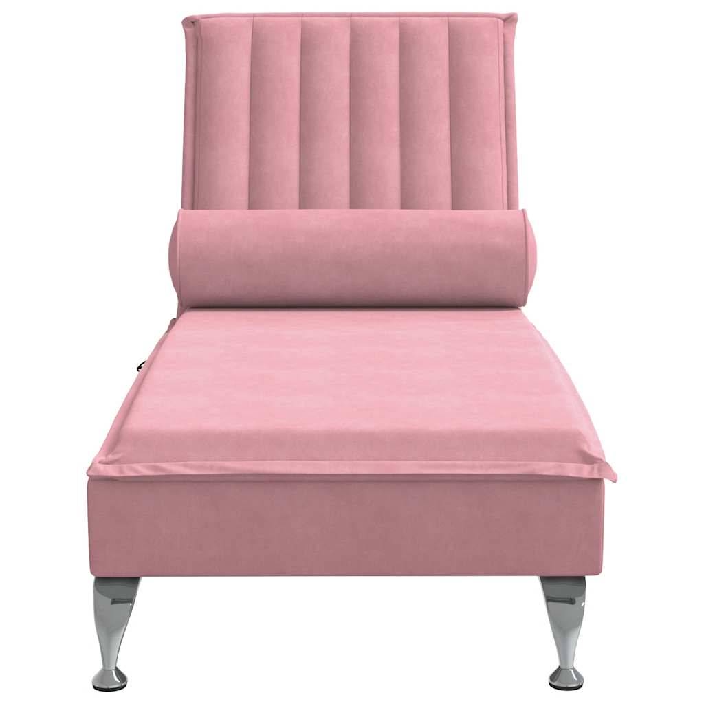 Maison Chic - Chaise longue | Transat | Bain de soleil de massage avec traversin rose velours - Image 4