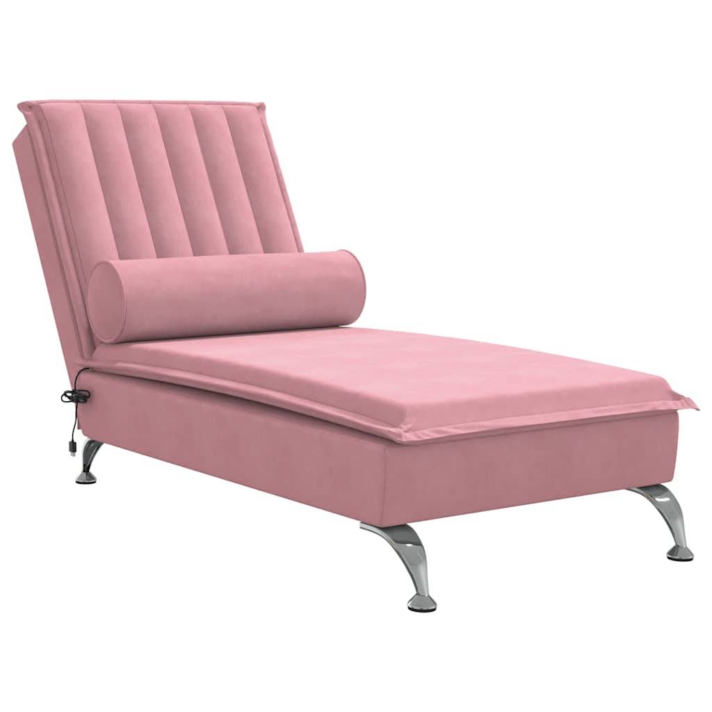 Maison Chic - Chaise longue | Transat | Bain de soleil de massage avec traversin rose velours - Image 1