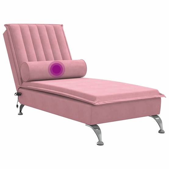Maison Chic - Chaise longue | Transat | Bain de soleil de massage avec traversin rose velours - Image 7