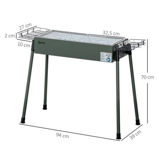 Barbecue au charbon de bois avec 2 grilles portable BBQ Grill sur Pieds amovibles2 paniers latéraux, 94L x 39l x 70H cm - Image 5