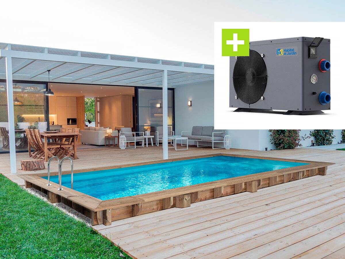 Piscine Bois Rectangle "tobago"- 6.20 X 3.00 X 1.31 M +  Pompe à Chaleur - Puissance 6.1 Kw -habitat Et Jardin - Imagen 1