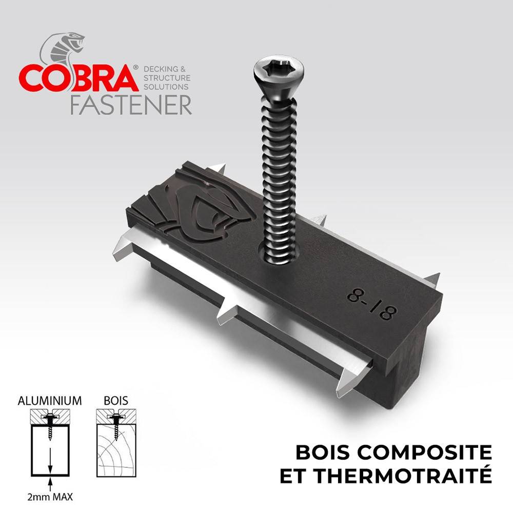 Decklinea - Clips de Fixation COBRA HYBRID 8-18 - 90 clips + Vis - Adapté Lambourdes Bois & Aluminium - Stable & Facile à Poser - Imagen 4