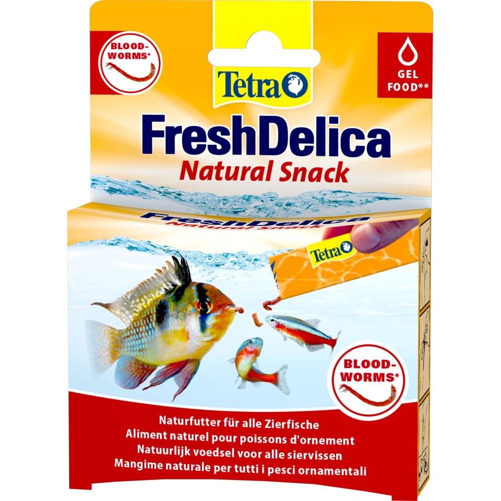 Tetra - Friandises Larves de moustiques "Blood-Worms" en gel 16 sticks de 3 g Fresh Delica nourriture pour Poissons d'ornement - Imagen 1