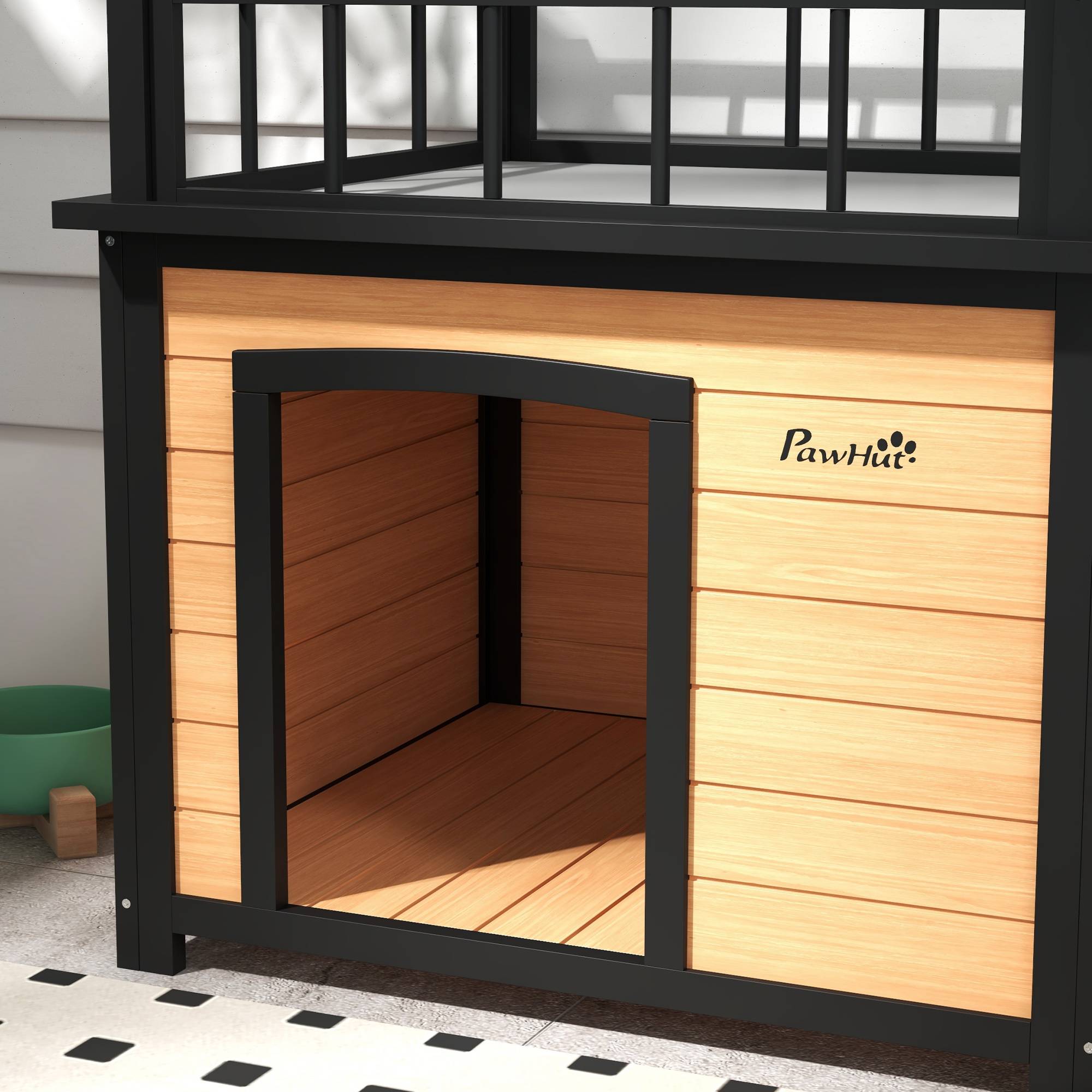 Maison pour chien avec balcon et fenêtre bois sapin jaune 121 x 77 x 78 cm - PANGIVO - Image 8