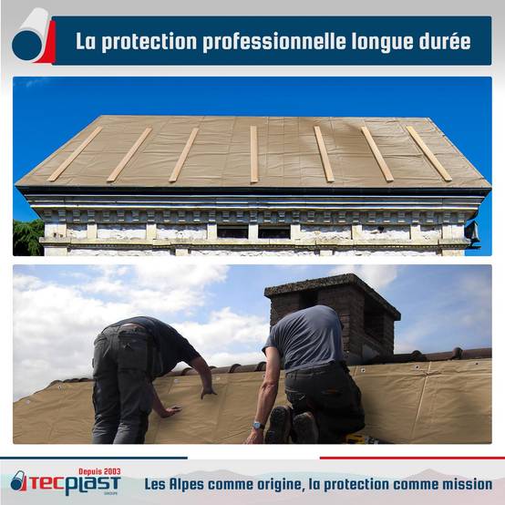 Bâche Toiture 3x6 m LP506TO Beige foncé - Garantie 5 ans - Bâche d'étanchéité en PVC pour Couvreur et Charpentier TECPLAST - Imagen 2