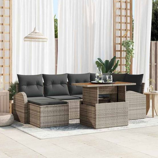 Ensemble Canapé d'Extérieur 7 Pièces Résine Tressée avec Stockage et Pouf Gris – ComfortXL Outdoor Living - Image 1