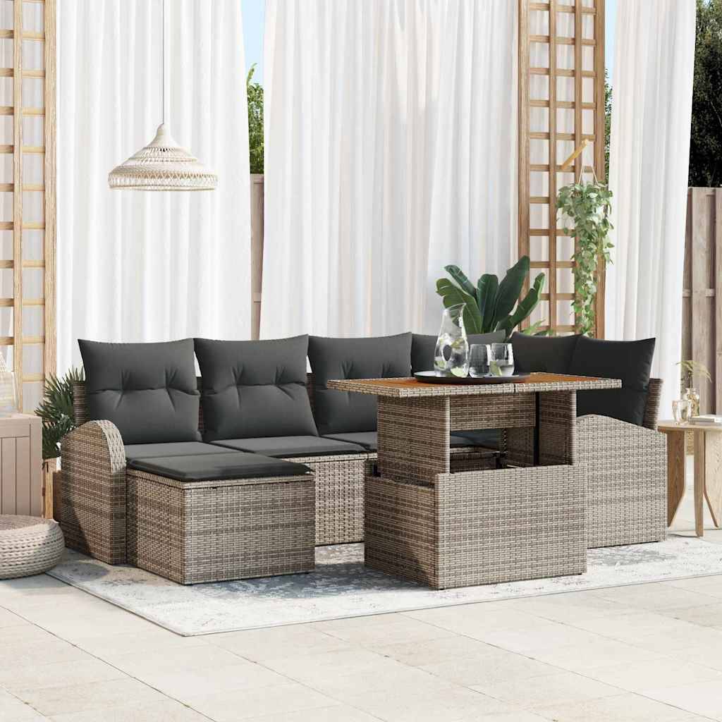 Ensemble Canapé d'Extérieur 7 Pièces Résine Tressée avec Stockage et Pouf Gris – ComfortXL Outdoor Living - Image 1