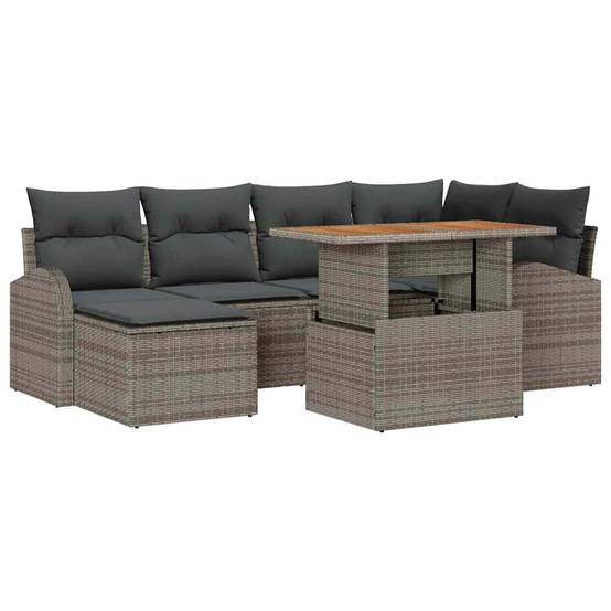 Ensemble Canapé d'Extérieur 7 Pièces Résine Tressée avec Stockage et Pouf Gris – ComfortXL Outdoor Living - Image 2