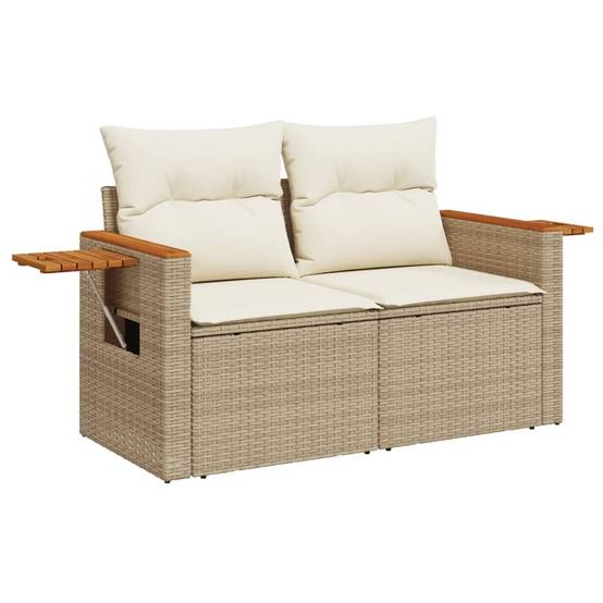 Canapé Extérieur 2 Places Poly Rotin Beige Acacia et Tablette Rabattable Intégrée – ComfortXL Outdoor Living - Image 8