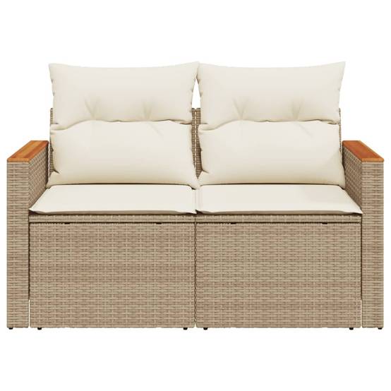 Canapé Extérieur 2 Places Poly Rotin Beige Acacia et Tablette Rabattable Intégrée – ComfortXL Outdoor Living - Image 4