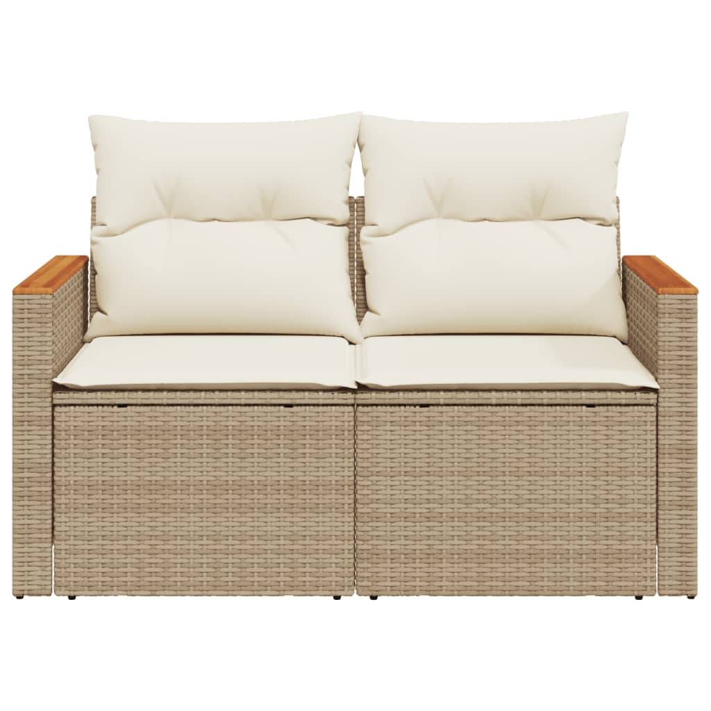Canapé Extérieur 2 Places Poly Rotin Beige Acacia et Tablette Rabattable Intégrée – ComfortXL Outdoor Living - Image 4