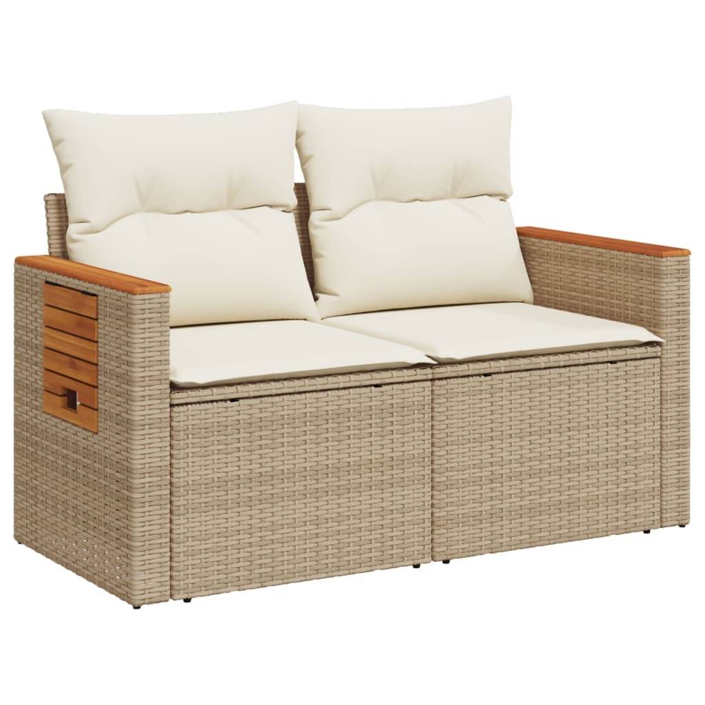Canapé Extérieur 2 Places Poly Rotin Beige Acacia et Tablette Rabattable Intégrée – ComfortXL Outdoor Living - Image 2